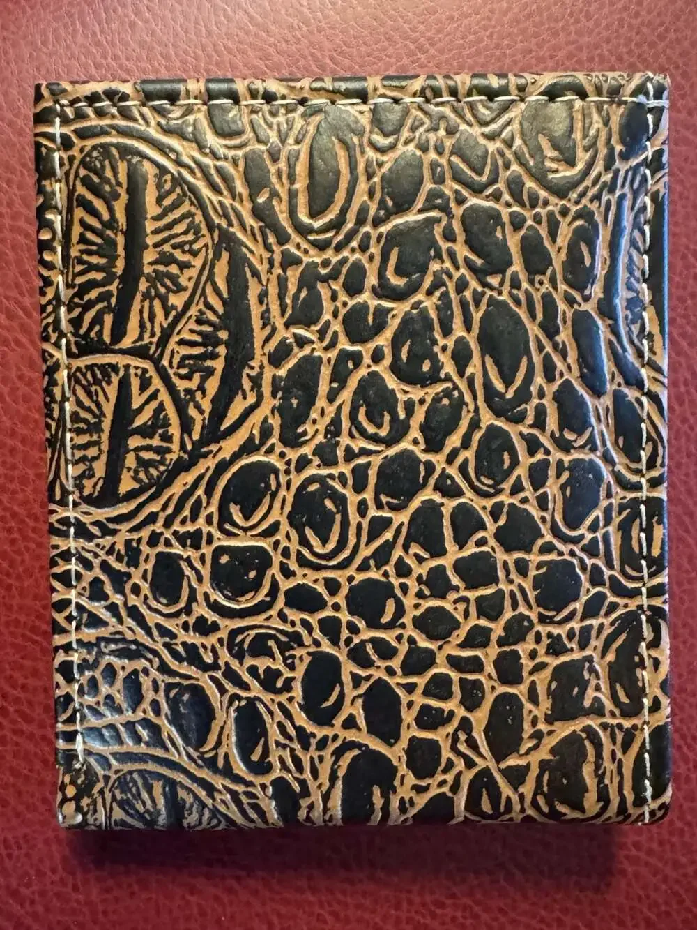 Western Style Men's Bi-Fold Wallet with Croc Print and Gun Concho